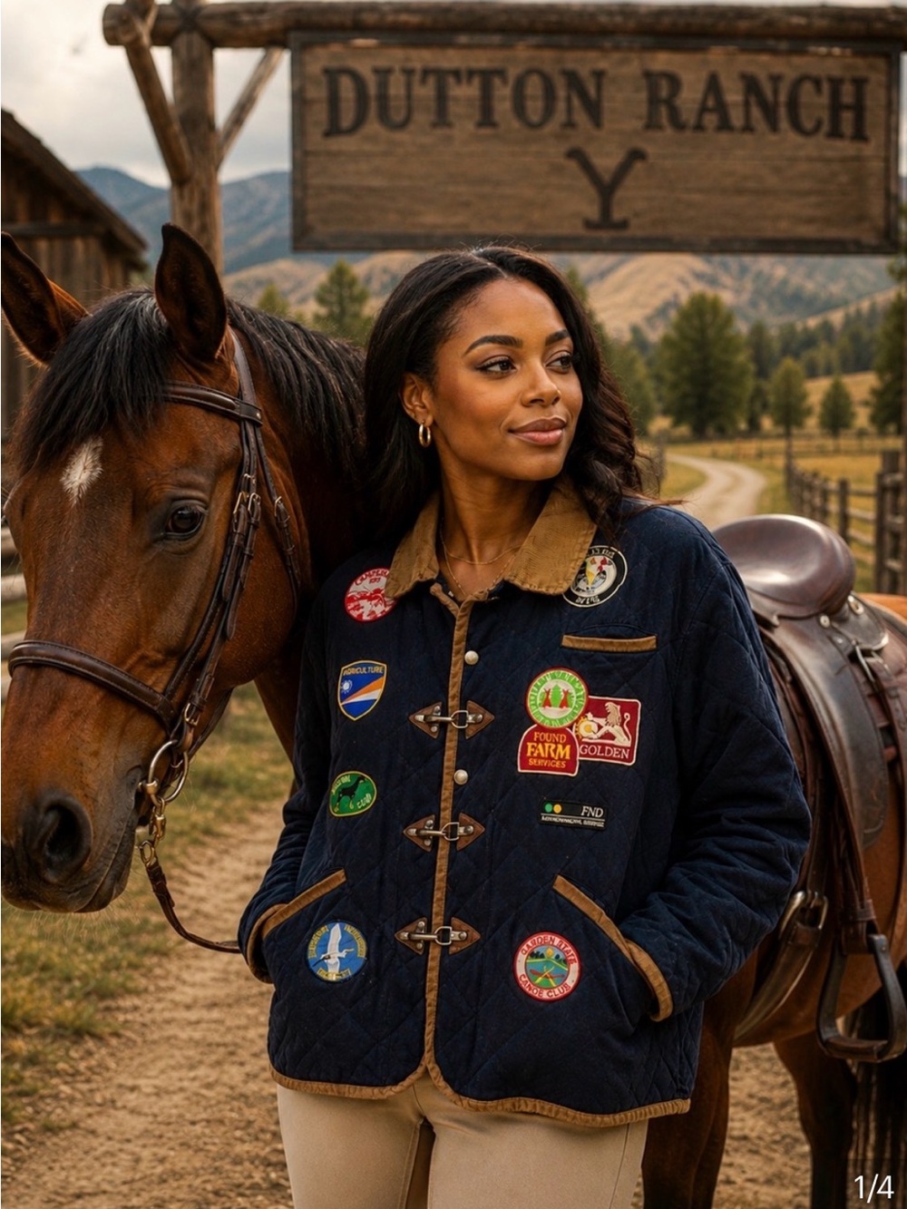 Found Patch-Embellished Quilted Navy Jacket